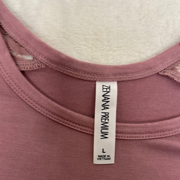 Zenana Outfitters Pink Asymmetrical Blouse with Lace - Picture 5 of 8